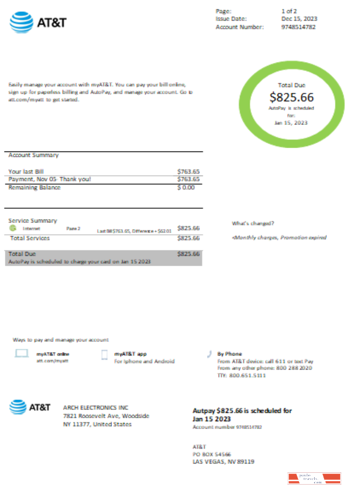 Texas AT&T easy to fill utility business bill SCR PSD template